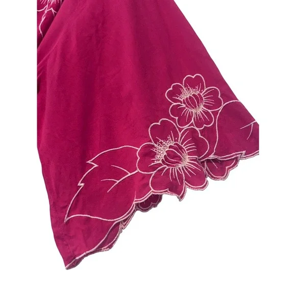 Anthropologie Eloise Floral Embroidered Kimono Robe Dress M/L Pink Boho Lounge - Picture 4 of 11